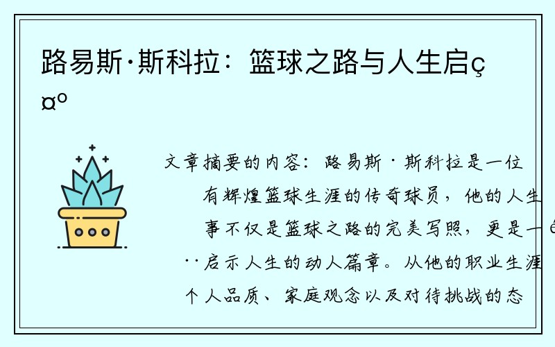 路易斯·斯科拉：篮球之路与人生启示